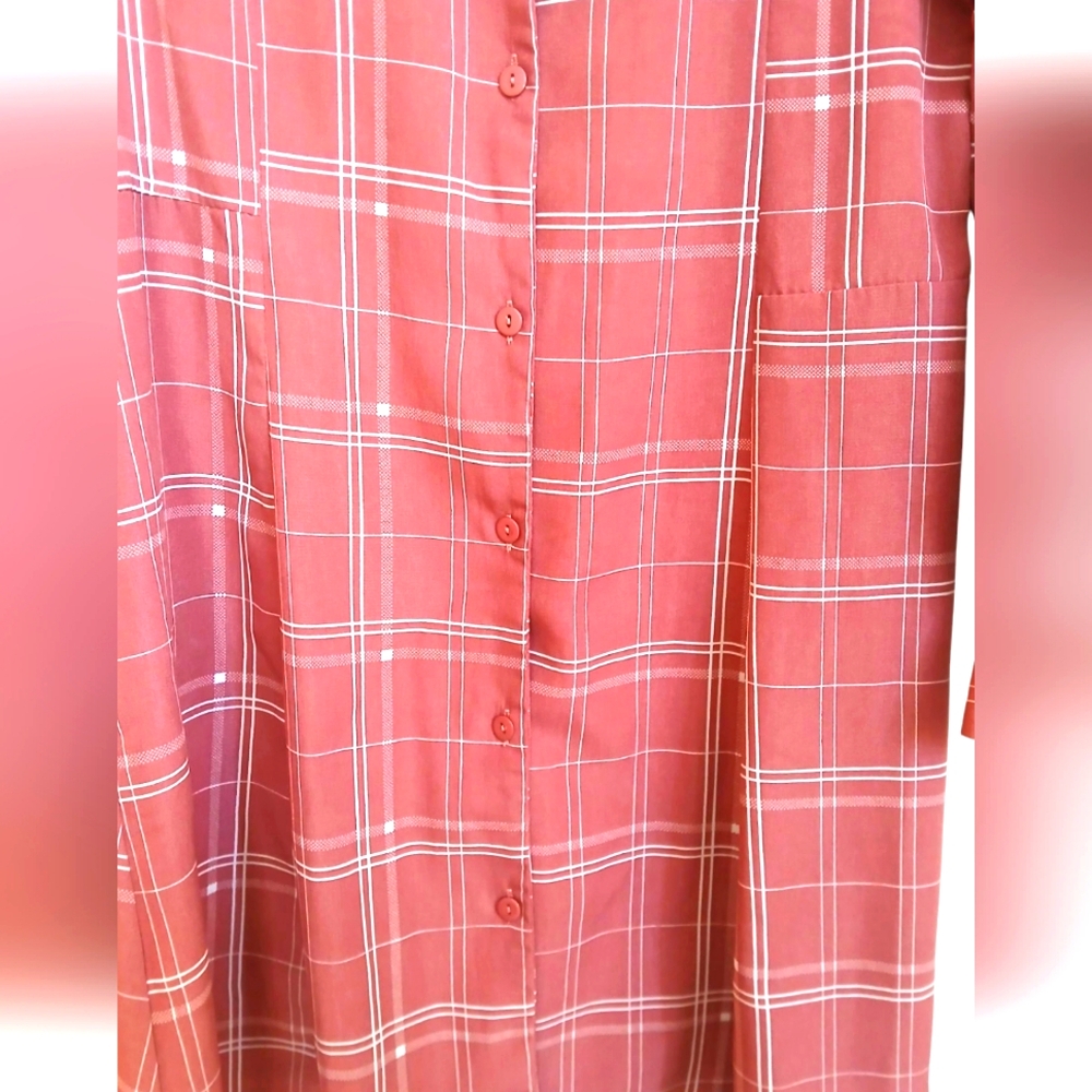 Women's Red And White Plaid Button-Up Shirt Dress-Size S NWOT - Picture 5 of 6